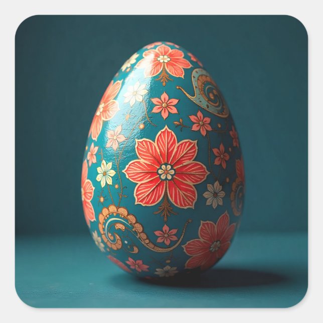 Adesivo Quadrado Striped Flower Easter Egg (Frente)