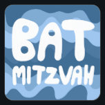 Adesivo Quadrado Strips de onda azul personalizáveis do BAT MITZVAH<br><div class="desc">Texto desenhado à mão por mim para você sobre um padrão azul ondulado desenhado à mão. Adicione seu próprio texto, se quiser. Para mais designs e cores, verifique meu compro! Ou me avise se quiser algo personalizado. Também tenho papel de empacotamento e, claro, versões do Bar e do Bat Mitzvah!...</div>