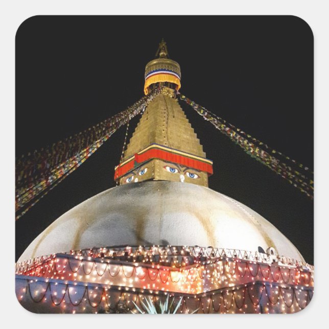 Adesivo Quadrado Stupa Boudhanath, Katmandu à noite - Nepal (Frente)