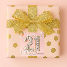 Adesivo Quadrado Stylish Blush Pink and Gold Pearly 21st Birthday