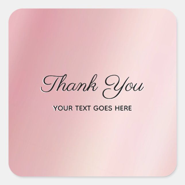 Adesivo Quadrado Stylish Rose Gold Custom Text Thank You Luxurious (Frente)