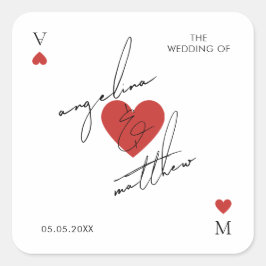 Adesivo Quadrado Stylish Script Playing Card Casino Vegas Wedding