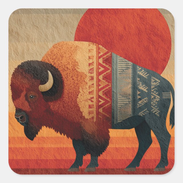 Adesivo Quadrado Stylized Bison with Native American Patterns  (Frente)