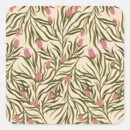 Adesivo Quadrado Stylized pink bell-shaped floral pattern