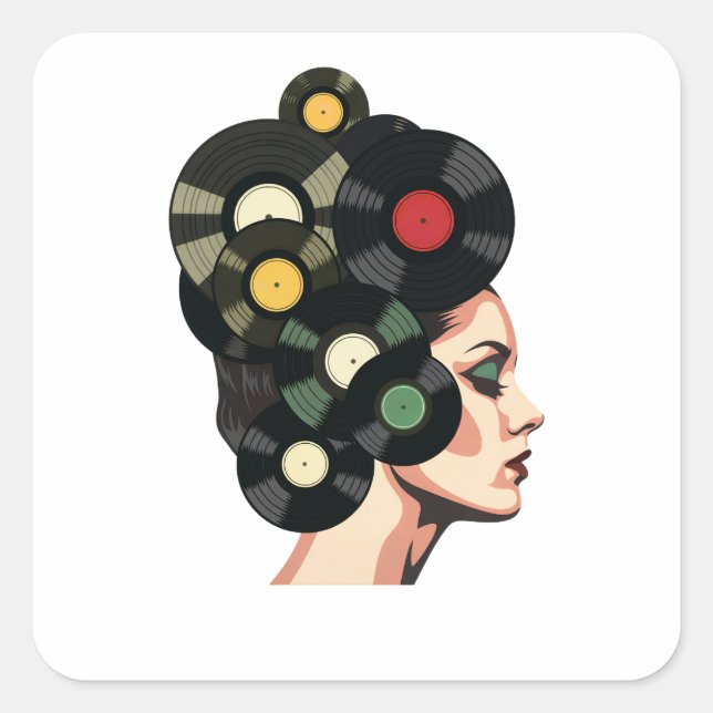 Adesivo Quadrado Stylized Retro Vinyl Record Poster Art (Frente)