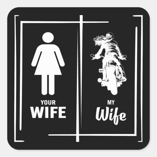 Adesivo Quadrado Sua Esposa Meu Dia de os namorados De Esposa Biker (Frente)