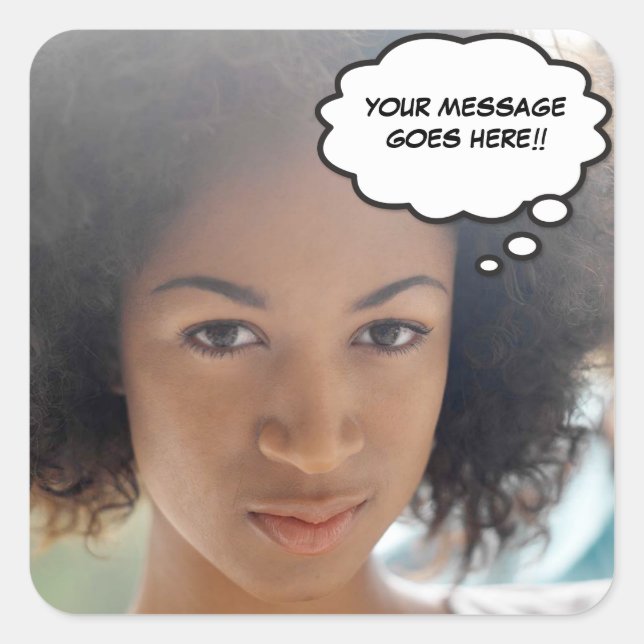 Adesivo Quadrado Sua Mensagem de Foto Diversão Arte Pop de Revista  (Frente)