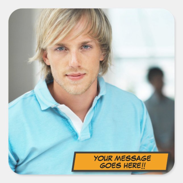 Adesivo Quadrado Sua Mensagem Fotográfica Divertida Retro Comic Boo (Frente)