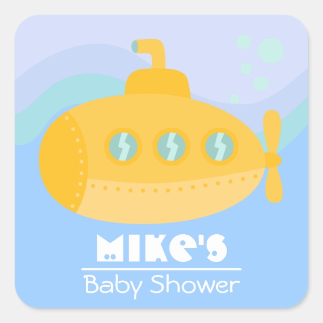 Adesivo Quadrado Submarino Amarelo Adorável Submarino Submerso Subm (Frente)