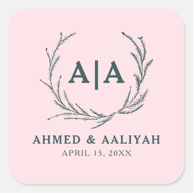 Adesivo Quadrado Subtle Grace Blush & Slate Gray Islamic Wedding (Frente)