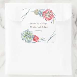 Adesivo Quadrado Succultos Vermelhos Desertados Por Aquarelas