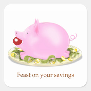 Adesivo Quadrado Sucky Bank "Banquete na poupança" Dinheiro