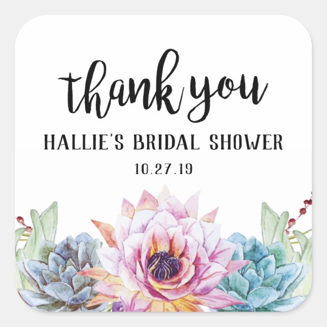 Adesivo Quadrado Suculente Obrigado Sticker (Frente)