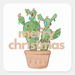 Adesivo Quadrado Sudoeste Feliz Natal Cactus Stickers