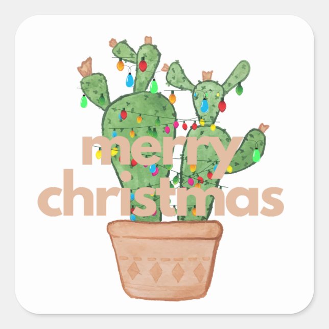 Adesivo Quadrado Sudoeste Feliz Natal Cactus Stickers (Frente)