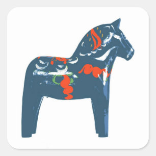 Adesivo Quadrado Suecia azul da arte moderna do cavalo de Dala