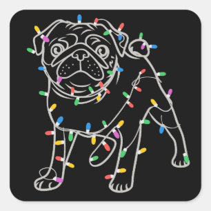 Adesivo Quadrado Suéter De Natal De Cachorro Pug Árvore De Natal Pe