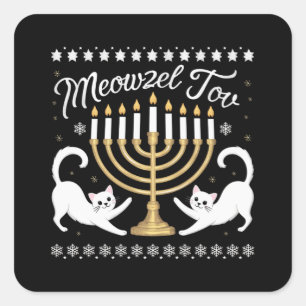 Adesivo Quadrado Suéter Feio de Chanukah Hanukkah Divertido Meowzel