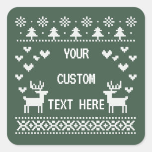 Adesivo Quadrado Suéteres Feios de Natal com Texto Personalizado Ca