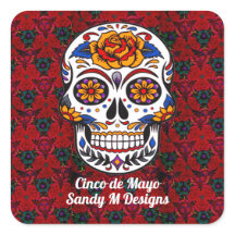 Sugar Skull Cinco de Mayo Red Floral Nome