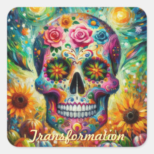 Adesivo Quadrado Sugar Skull Dia De Los Muertos Dia dos Mortos