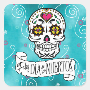 Adesivo Quadrado Sugar Skulls and Swirls Turquoise ID725