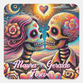 Adesivo Quadrado Sugar Skulls in Love Chalk Pastel Personalized