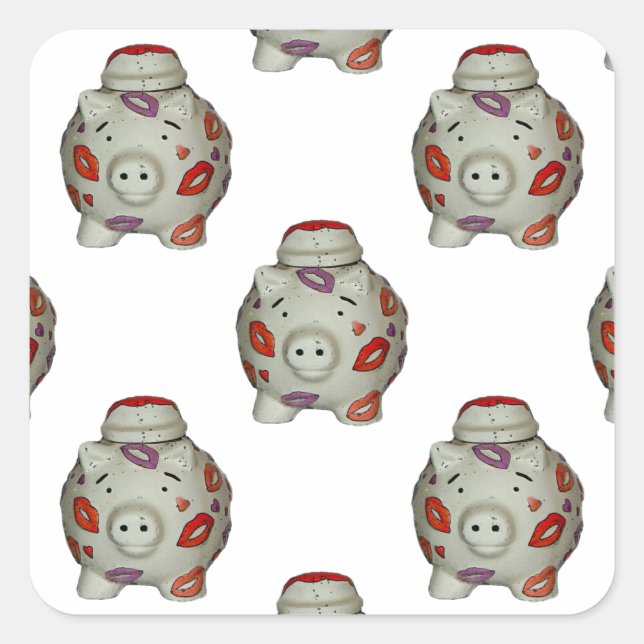 Adesivo Quadrado Suíno Lipstick Adorável (Frente)