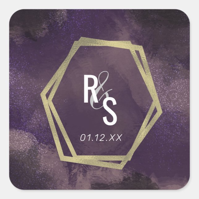 Adesivo Quadrado Suíte de Casamento Dourado com abstrato Purple Fau (Frente)