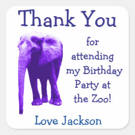 Adesivo Quadrado Sujeitos de Festa de aniversário de Zoo Elefante