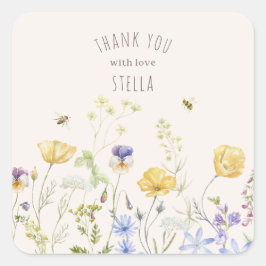Adesivo Quadrado Summer Bliss, flores silvestres, rústica, aquarela