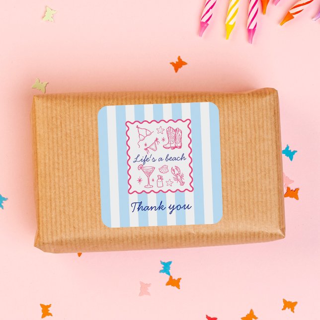 Adesivo Quadrado Summer Blue Stripes Life's a Beach Thank You  (Criador carregado)