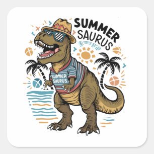 Adesivo Quadrado Summer Saurus T-Rex Svg, Dinossaur Svg,