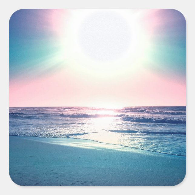 Adesivo Quadrado Summer Sea Sunset Tropical Beach Photo (Frente)