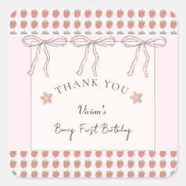 Adesivo Quadrado Summer Strawberry Pink Ribes Obrigado