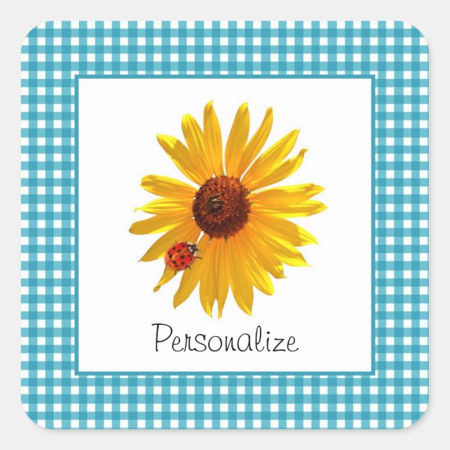 Adesivo Quadrado Summer Sunflower Gingham WIth Name (Frente)