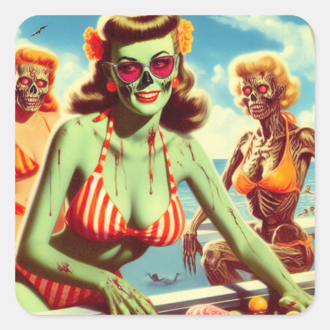 Adesivo Quadrado Summer Zombie Pin-up (Frente)