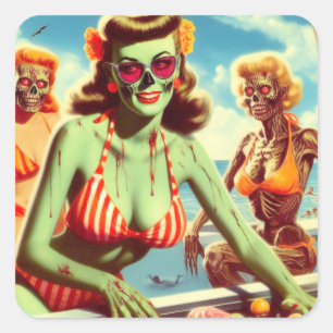 Adesivo Quadrado Summer Zombie Pin-up