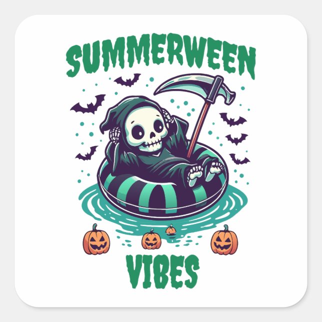 Adesivo Quadrado Summerween Vibes – Reaper Relaxed (Frente)