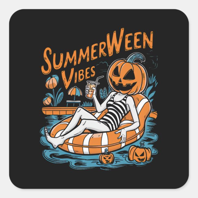 Adesivo Quadrado Summerwin Vibes Spooky Summer Pumpkin Cute (Frente)
