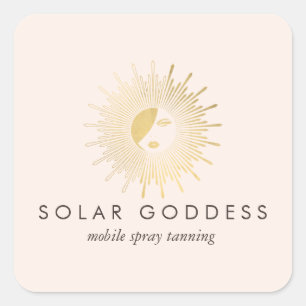 Adesivo Quadrado Sun Goddese Girl Logo Spray Tanning Salon Pink