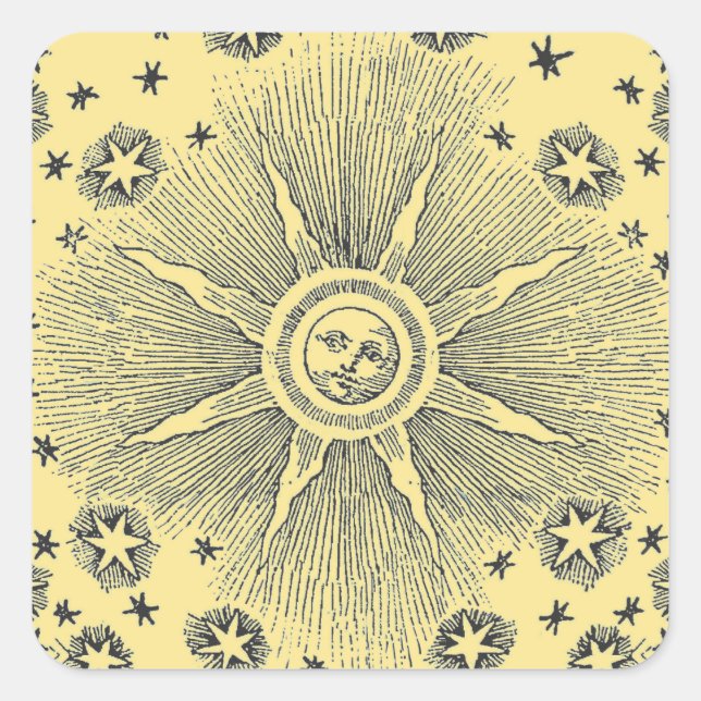 Adesivo Quadrado Sun Stars Antiguamente Night Sky Medieval Zodieval (Frente)