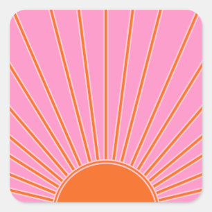Adesivo Quadrado Sun Sunrise Pink E Orange Vintage Boho Sunshine