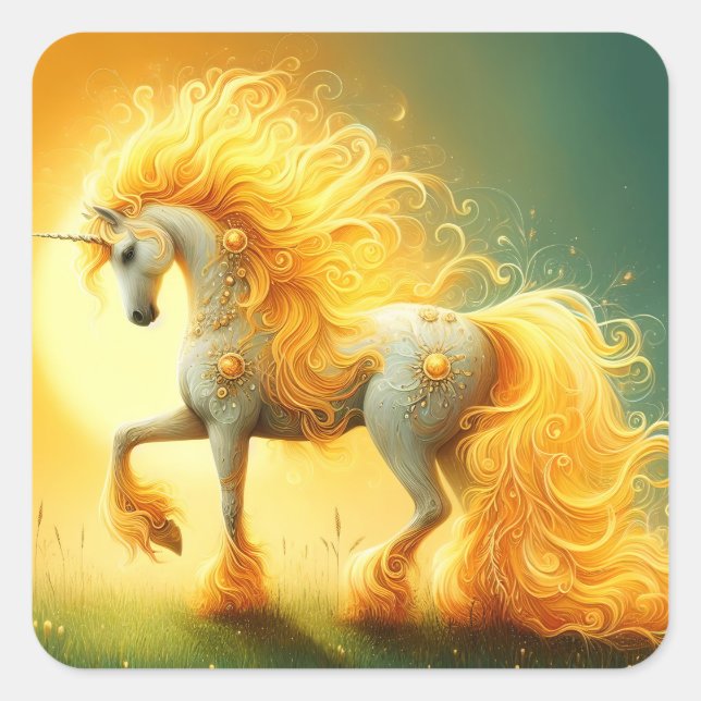 Adesivo Quadrado Sun Unicorn em chamas (Frente)