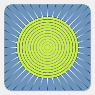 Adesivo Quadrado Sunburst Geométrico Moderno - Limão e Azul Denim
