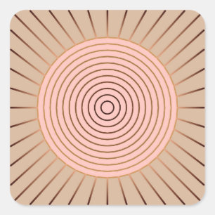 Adesivo Quadrado Sunburst Geométrico Moderno - Peach e Tan
