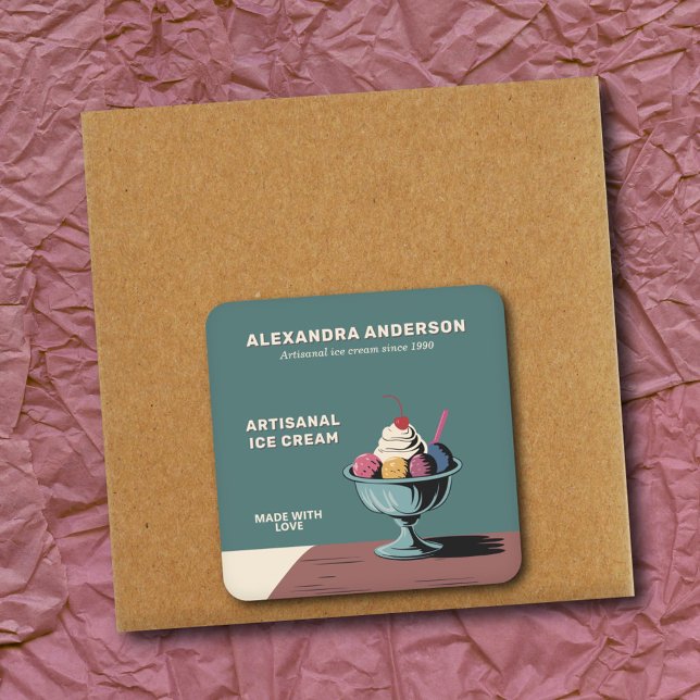 Adesivo Quadrado Sundae - Sorvete Parlor feito com o Love Sticker (Sundae - Ice Cream Parlor Made with Love Sticker)