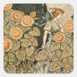 Adesivo Quadrado Sunflower Art Nouveau Garden Grasset Woman