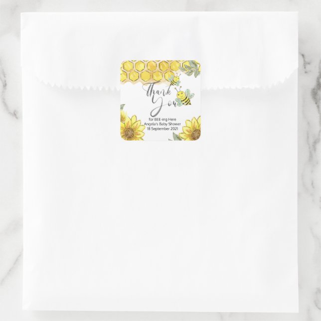Adesivo Quadrado Sunflower Bee Obrigado por estarem aqui (Bolsa)