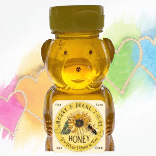 Adesivo Quadrado Sunflower com Bee mini Honey Bear Label Casamento